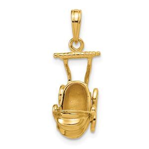14k Yellow Gold 3D Baby Carriage Pendant, 13 x 23mm